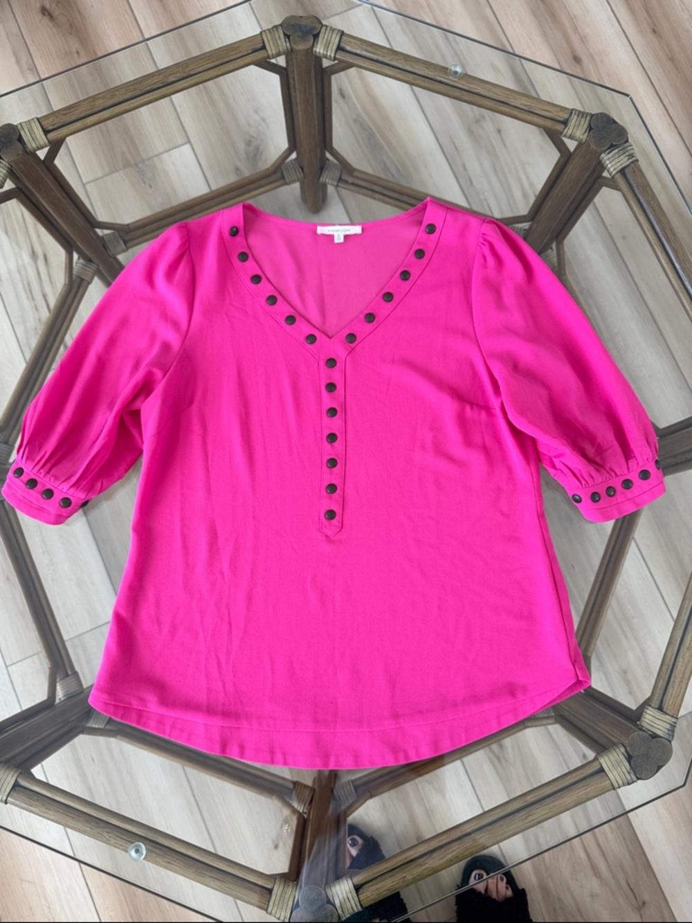 41 Hawthorn Bright Pink V-Neck Blouse with Stud Trim